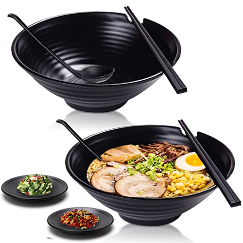 Comparison: Best Ramen Bowl Set 2 Vivimee Unbreakable Japanese Style Ramen Bowl Set of 2, 37oz Black Large Matte Melamine Bowls and Spoons Set with Chopsticks & Saucers for Pho Thai Miso Udon Soup Noodles or Asian Food