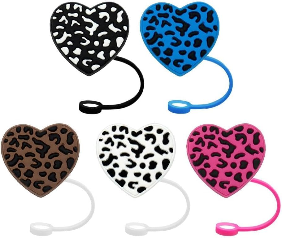 5Pcs Colorful Straw Cover for Stanley 40oz & 30oz Tumbler, Heart Covers Straws Topper, Heart Design Silicon Straw Cap Tips Lids Cute Protector Straws Decorations