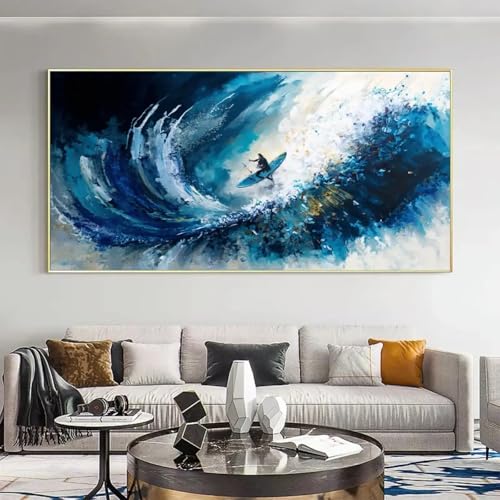 Peinture à l'huile texturée haut de gamme avec paysage de surfeur sur toile