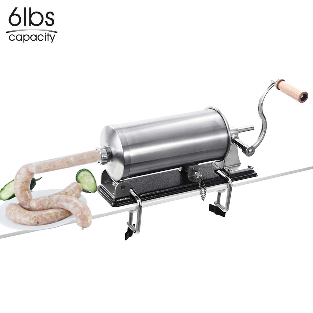 6 LBS Poussoir à Saucisse en Acier inoxydable Fabricant de Saucisses Manuel Fait Maison Machine de Cuisine Horizontale Pour le Remplissage de Viande Livré Avec 8 Tubes de Remplissage