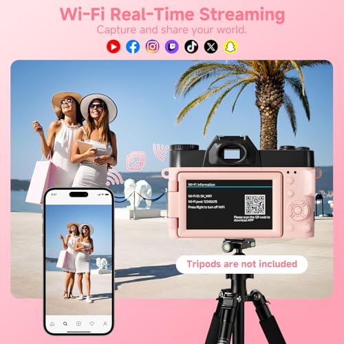 5K Digital Camera for Photography,UHD 75MP WiFi Vlogging Camera for YouTube,Compact Camera with 3" 180°Flip Screen,64GB SD Card,16X Digital Zoom,2 Batteries,Perfect for Beginners and Teens,Pink by SMARTKLIK - Image 4