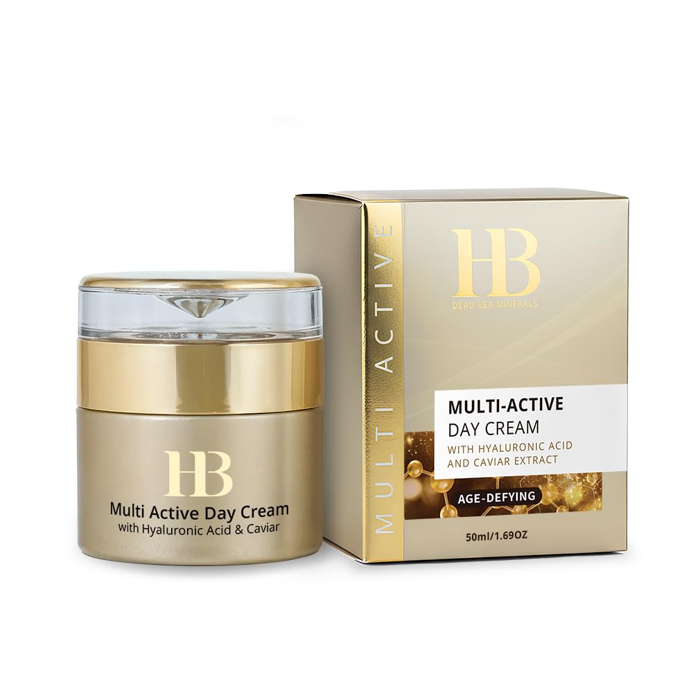 H&B HB Dead Sea Minerals Multi Active Day Face Cream with Hyaluronic Acid & Caviar, Hydrating Daily Moisturizer, 50ml / 1.76oz