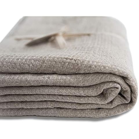 Übergroßes Strandtuch aus 100 % Leinen, extra großes Badetuch, 152.4 x 203.2 cm, natürliches Waffelgewebe Cover