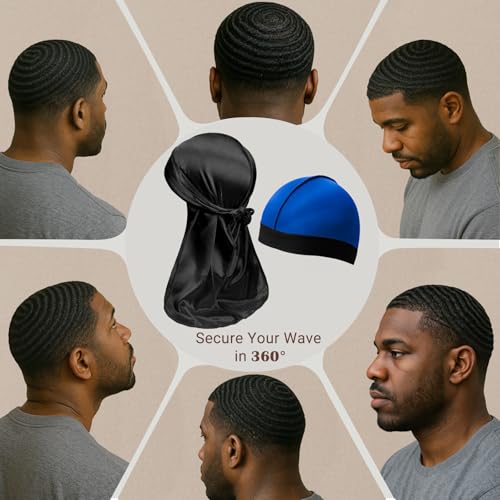 Image of Premium Durag Pack for Men, Silky Doo Rag Cap for 360 540 720 Waves