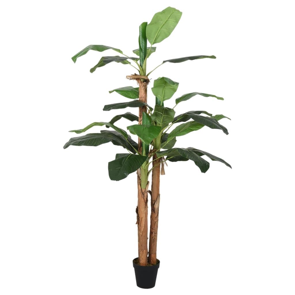 Generico Albero di Banano Artificiale 200 cm con 22 Foglie in PEVA, Pianta Tropicale Finta in Vaso Rotondo di Plastica, Verde, per Interni ed Esterni