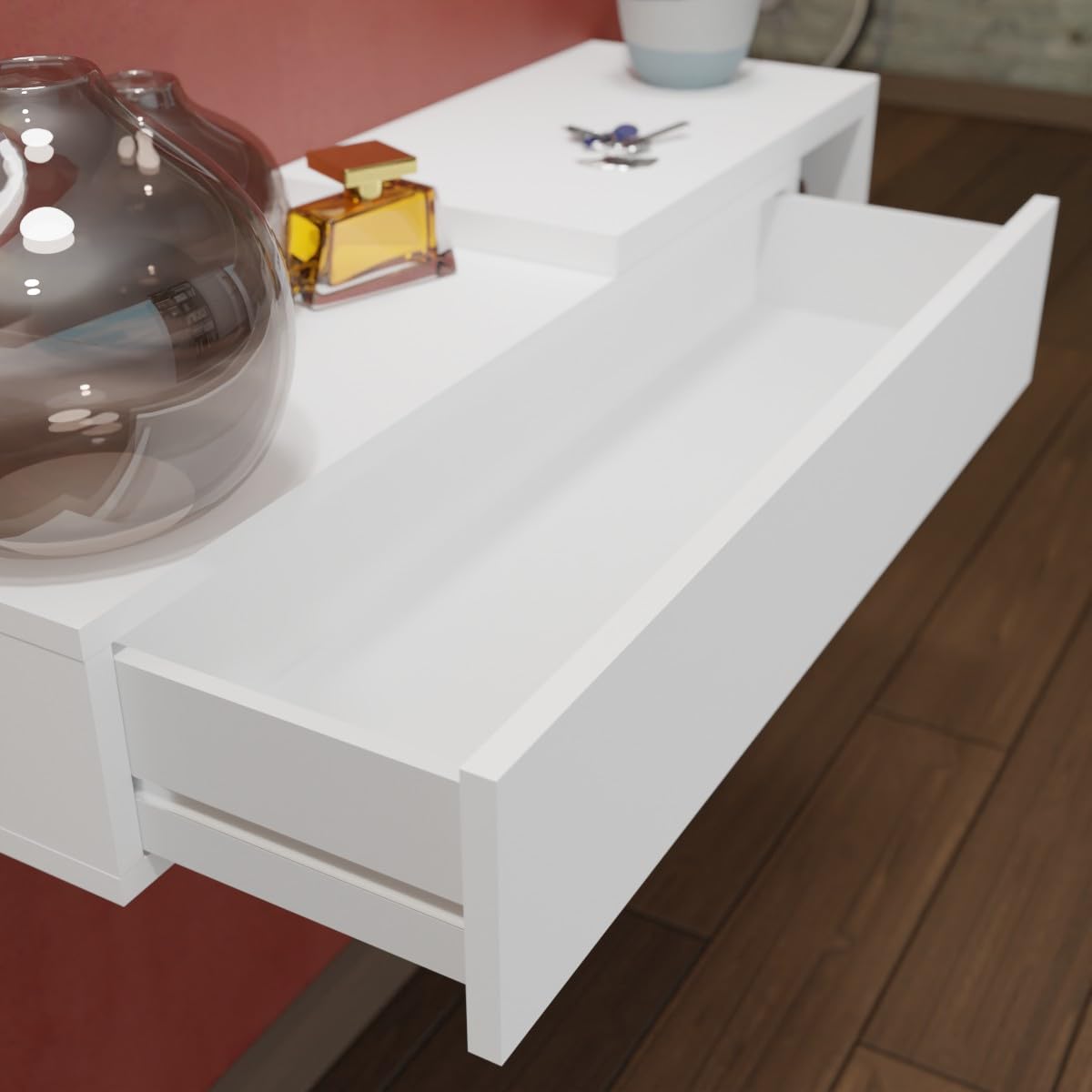 Homey Mueble Recibidor Horizontal, Modelo Alais, Práctico y Funcional, Color Blanco, Medidas: 91,5 cm Largo x 26 cm Fondo x 69,2 cm Alto