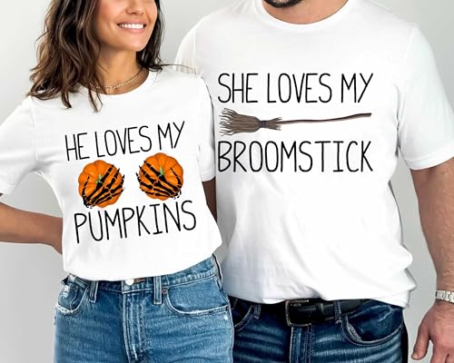 Funny Halloween Couple Shirts, Funny Couples Halloween T-Shirts, Matching Halloween Party T-shirt, His and Hers Halloween Shirts, Matching Halloween Shirt, He Loves my Pumpkins2