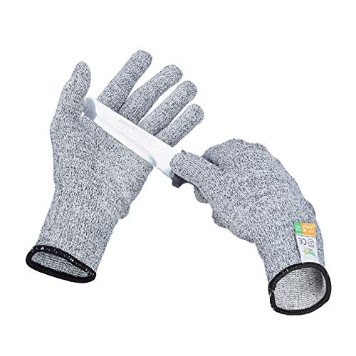 Relaxdays - Guantes Anticorte de Nivel 5, HHPE y Nylon, Gris, Talla L