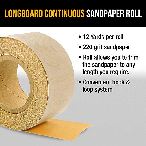 Dura-Gold Premium - 220 Grit Gold - Hook & Loop Backing Longboard Continuous Sandpaper Roll, 2-3/4" Wide, 12 Yards Long - For Automotive & Woodworking Air File Long Board Sanders, Hand Sanding Blocks #TOP3