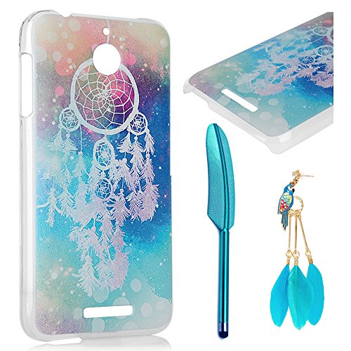 HTC 510 Case MOLLYCOOCLE Fashion Style PC Cover Clear Phone Back Skin Shell with Starry Campanula for HTC Desire 510 +1xStylus Pen +1x Bule Bird Feather Shaped Anti-dust Plug