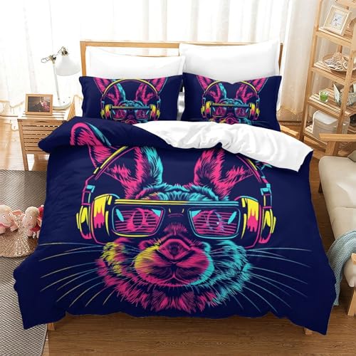 Parure de lit microfibre douce anti-glisse fermeture éclair lapin 3D