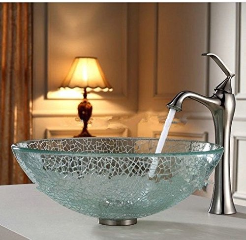 Lavabo en verre trempé peint à la main avec robinet nickel brossé pour une salle de bain chic
