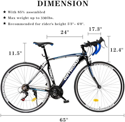 Omelaza 700C Wheel 21/14 Speed Road Bike with Light Weight Aluminum Alloy Frame, Commuter Bicycle with Dual Disc Brakes for Men and Women, Adult Faster Racing Bike, Red/Blue