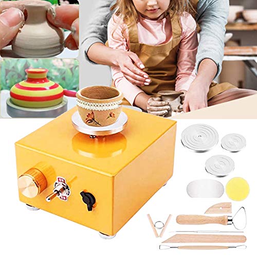 Mini Töpferscheibe Maschine für Kinder Anfänger, Elektrische Keramikmaschine mit 3 Plattenspielern (4,5CM/6,5CM/10CM) Formmaschine DIY Clay ton