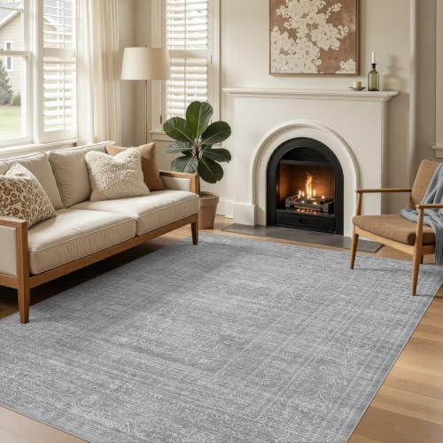DMOYEST 160x230 Teppich Wohnzimmer Grau Vintage Waschbar – Ansicht 1