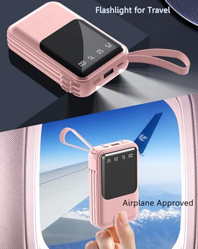 Power Bank 10000mAh Fast Charging Portable Charger with Built-in Cables, Small USB C Battery Pack for iPhone 16 15 14 13 Android Google Pixel etc (Pink) - Image 4