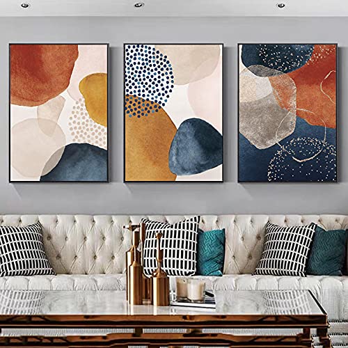 Lienzo abstracto geométrico naranja decoración salones grandes cuadros tríptico 70x100cm