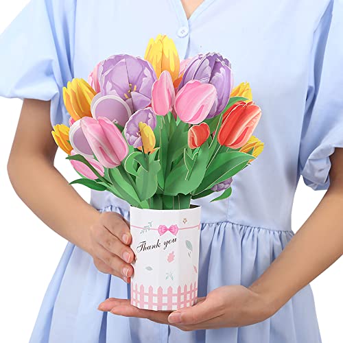 3D-Pop-Up-Tulpen-Papierblumenstraußkarten, Geburtstagsgeschenk, Grußkarte mit Notizkarte für Frauen, Mädchen, Ehefrau, Mutter, Liebhaber, Freund, Klassenkameraden (Tulpenstrauß) Cover
