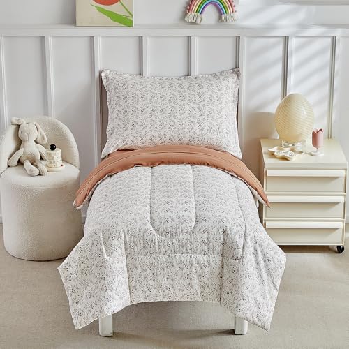 Image of DuShow Toddler Bedding Set for Girls and Boys,4 Piece Bed-in-a-Bag Toddler Comforter Sets,Tan Leaf Crib Bedding Sheets Set,Include Quilt Comforter,Flat Sheet,Fitted Sheet,Pillowcase