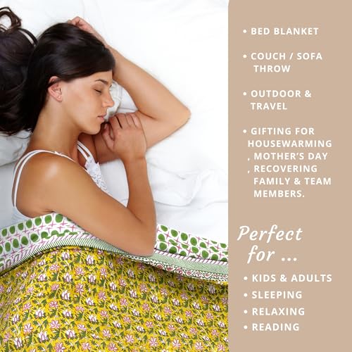 Image of TOAIArt Premium Jaipuri Dohar | AC Blanket Summer Quilt | Hand Block Printed | 3 Layers | Reversible | 150GSM 100% Mulmul Cotton | 100% Cotton Flannel Filling | King 108 inch X 90 inch |Pink Floral Pond