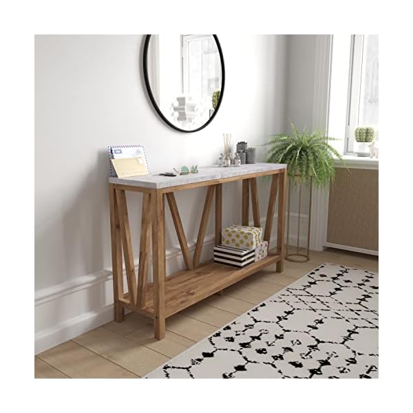BizChair Farmhouse 2-Tier Console Accent Table -Warm Oak Finish Engineered Wood Frame - Concrete Finish Tabletop - for Entryway or Living Room BizChair Farmhouse 2-Tier Console Accent Table -Warm Oak Finish Engineered Wood Frame - Concrete Finish Tabletop - for Entryway or Living Room