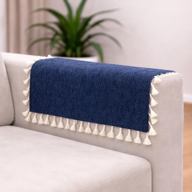 Image of STITCHNEST Premium Woven Fabric Sofa Arm Cover with Tassels | Elegant Hand Rest Protector | Durable & Stylish | 18 x 22 Inches