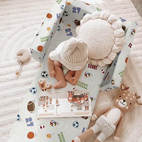 Fond + Found Kids Sofa Couch, Toddler Boys Girls 2-In-1 Convertible Sofa To Lounger, Comfy Flip-Out Couch/Sleeper, Sports Theme Toddler Couch Chair, Football Basketball Baseball Soccer Sofa Bed #TOP3