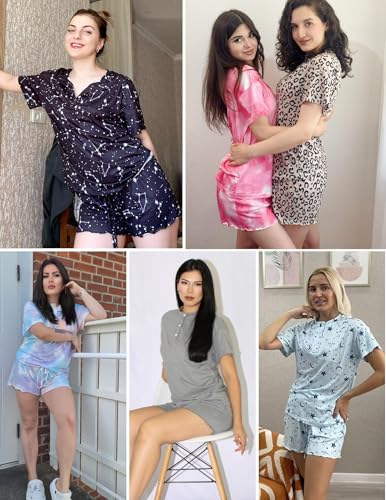 Image of Ekouaer Pajamas Set for Women Short Sleeve Lounge Set 2 Piece Loungewear PJs Soft Cute Lightweight Sleepwear