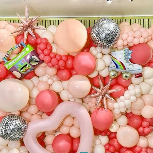 Image of Voircoloria 130pcs Retro Hot Pink Balloons Different Sizes 18 inch 12 inch 10 inch 5 inch Blush Hot Pink Latex Balloon Garland Arch Kit for Birthday Baby Shower Valentine's Day Wedding Gender Reveal Party Decorations