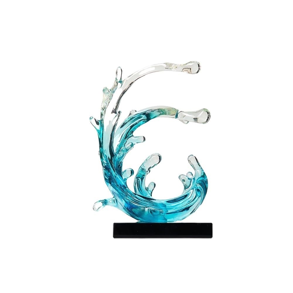 Modern Decoration Transparent Resin Wave Abstract Sculpture Ornaments Living Room Office Decoration Home Accessories Gift (Color : B-21cm high)