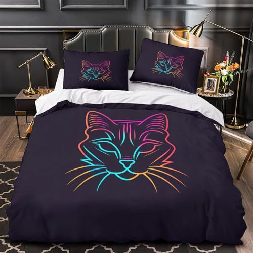 Housse de couette chat néon 135x200cm parure de lit enfant single 3D - 2