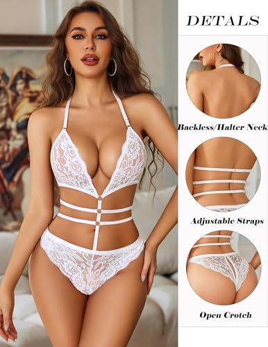Avidlove Plus Size Bridal Lingerie for Women Lace Teddy Bodysuit One Piece Wedding Lingerie for Bride White XXL — view 2