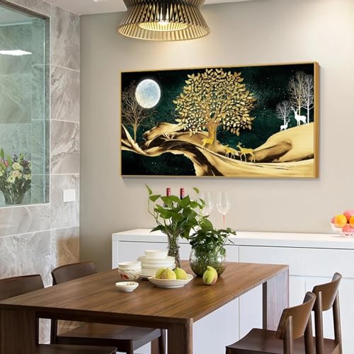 Toile grand format élan et arbre doré pour sublimer votre chambre