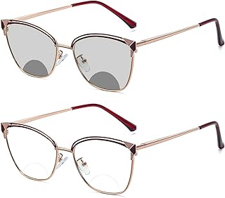 laureles/Women Transition Cat Sunglasses Photochromic Bifocal Reading Glasses Presbyopia Eyewear (Red, 0.00/+2.50 Magnification)