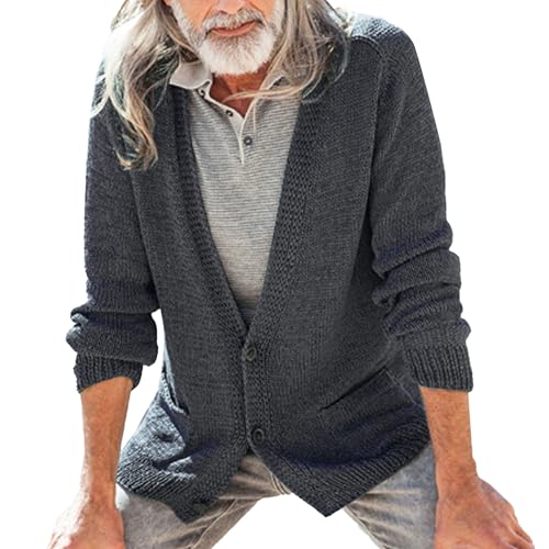 Men's Loose Fit Solid Knitted Sweater Two Button Closure V Neck Sweater Cardigan Casual Regular Sweaters