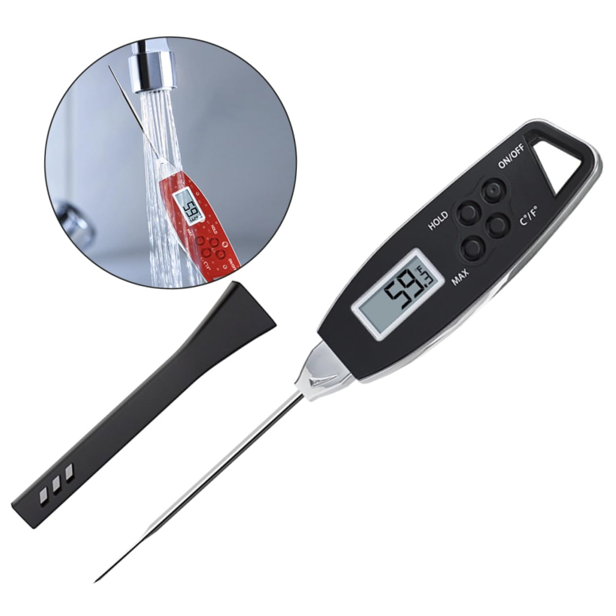 2pezzi Termometro Digitale Per Cucina Con Sonda Per Cottura Bbq e Bevande Lettura Istantanea Secondi Inossidabile Nero