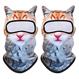 3D Cat Ski Mask, Balaclava Face Mask with Ears, 2 Pack Windproof Full Face Cover Winter Ski Masks for Skiing Riding Music Festivals Raves Halloween Parties Multicolor