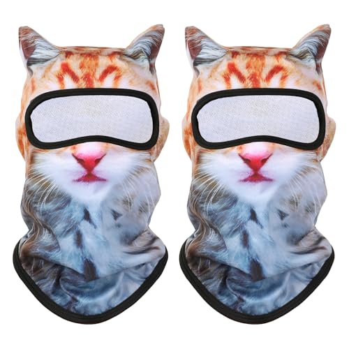 3D Cat Ski Mask, Balaclava Face Mask with Ears, 2 Pack Windproof Full Face Cover Winter Ski Masks for Skiing Riding Music Festivals Raves Halloween Parties Multicolor