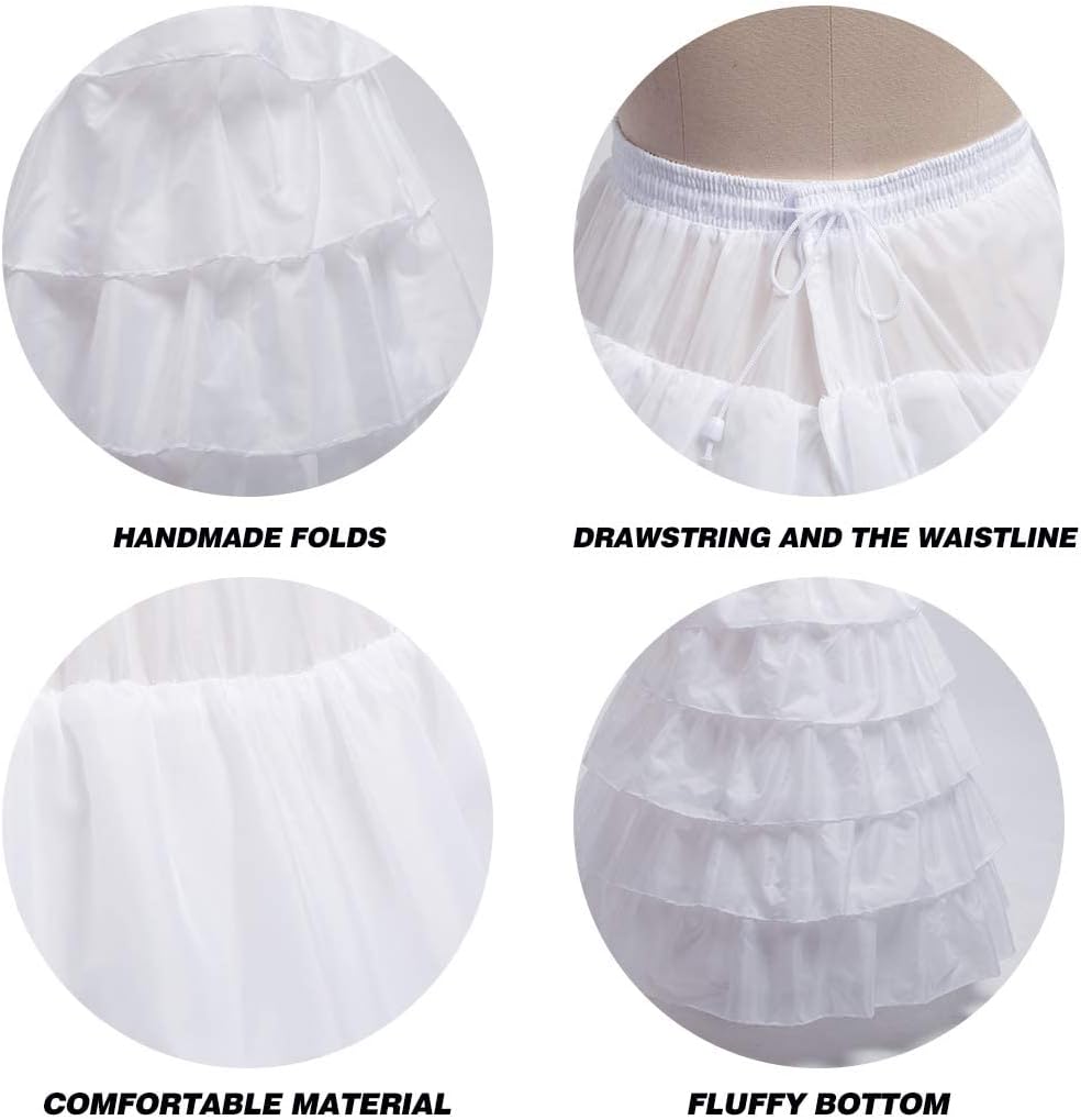 Petticoat for Women Crinoline Underskirt 4 Hoops Skirt 5 Ruffles Layers Ball Gown Half Slips Under Dress for Women Wedding Dress