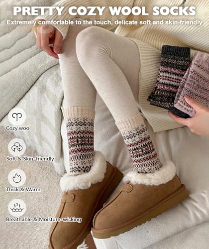 Image of IIG 5 Pairs Women's Vintage Style Thick Wool Warm Winter Crew Socks