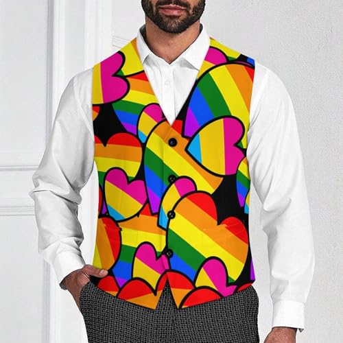 LGBT Pansexual Double Love Hearts Trendy Vest Suit for Men V Neck Formal Dress Waistcoat Vests Business Slim Fit4
