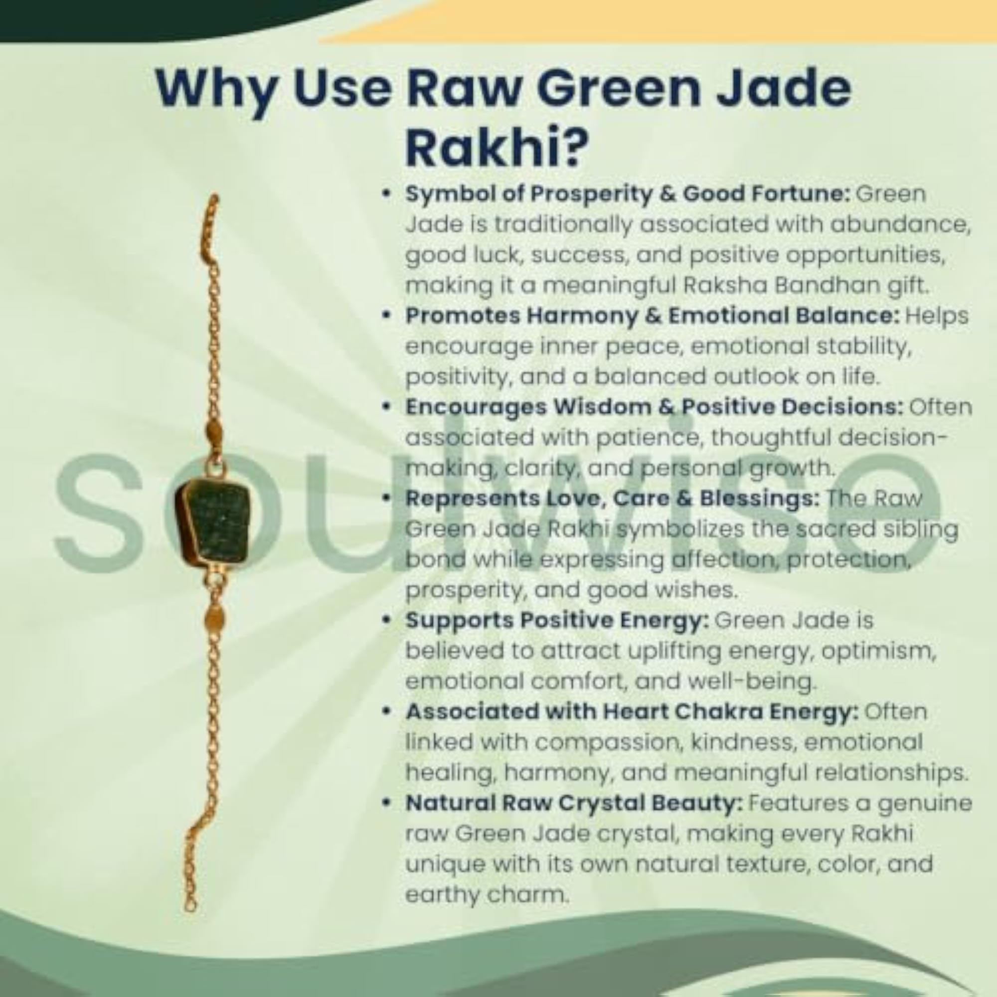 Rough Green Jade Rakhi Cum Bracelet with Gold Chain