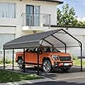 12x15 FT Heavy Duty Metal Carport, All-Weather Outdoor Vehicle Shelter with Steel Roof & Reinforced Frame, Permanent Car Canopy for Trucks, SUVs, Boats & Garden Storage(Gray)