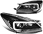 LED DRL Projector Headlights Assembly Compatible with Ford Escape 13-16, Pair, Black Housing