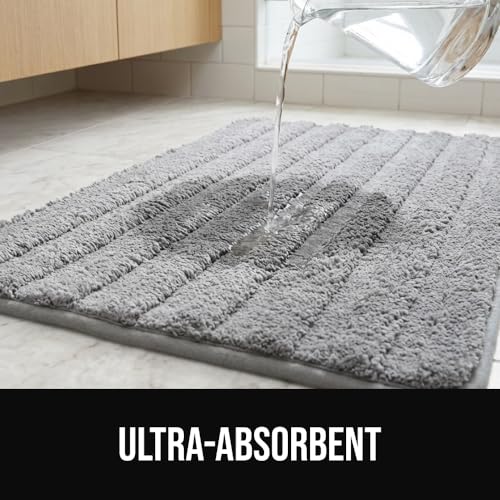 GORILLA GRIP Textured Backing Bathroom Rugs, Soft Memory Foam Absorbent Striped Bath Mats, Machine Washable & Fade Resistant, Bathmat Accessories for Floor, Home Decor Shower Essentials, Gray 24x16