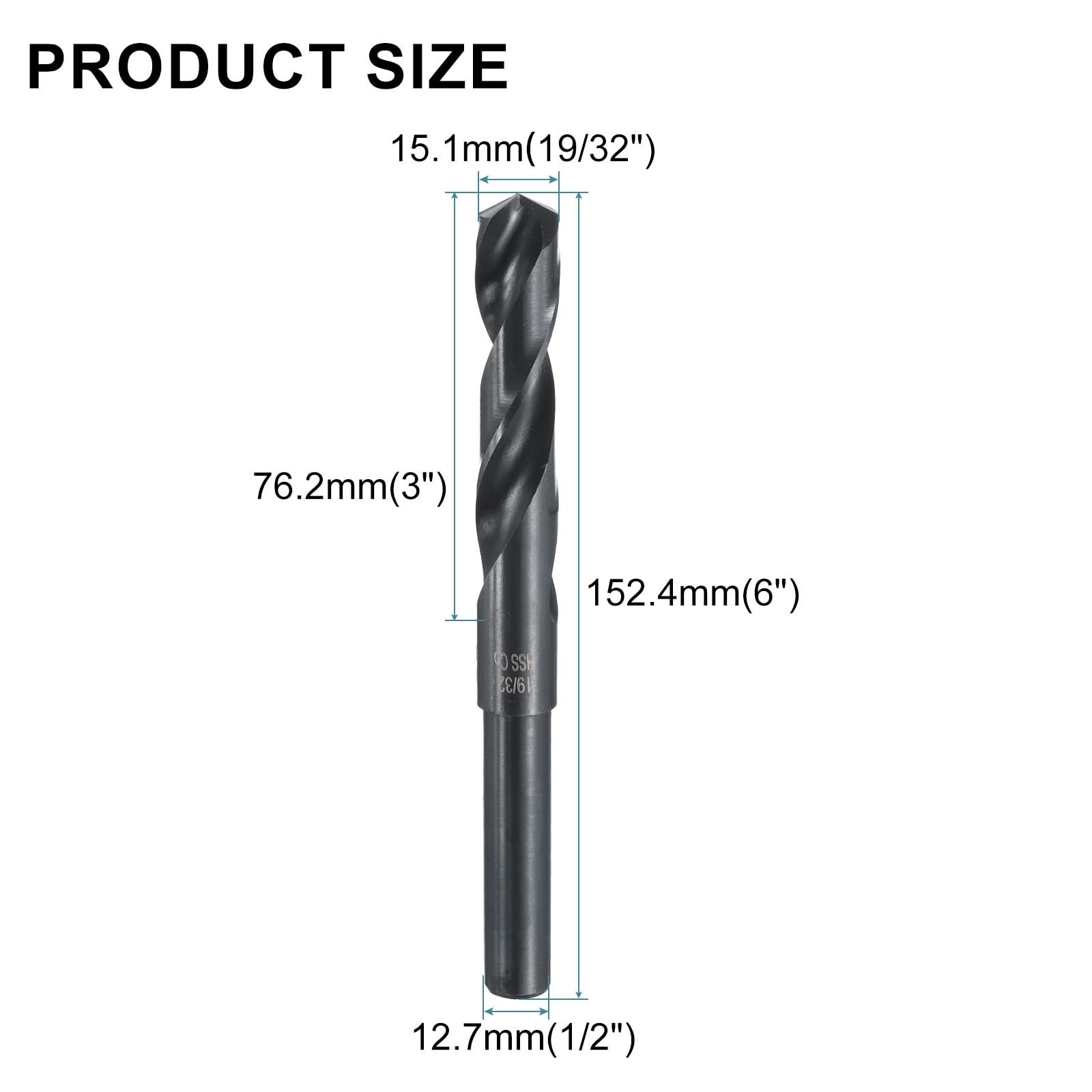 QUARKZMAN Punte Per Trapano HSS M35 Ad Alta Velocità 19/32" Con Codolo Dritto Rotondo 1/2" Per Metallo, Acciaio, Alluminio, Plastica, Legno, 5pz