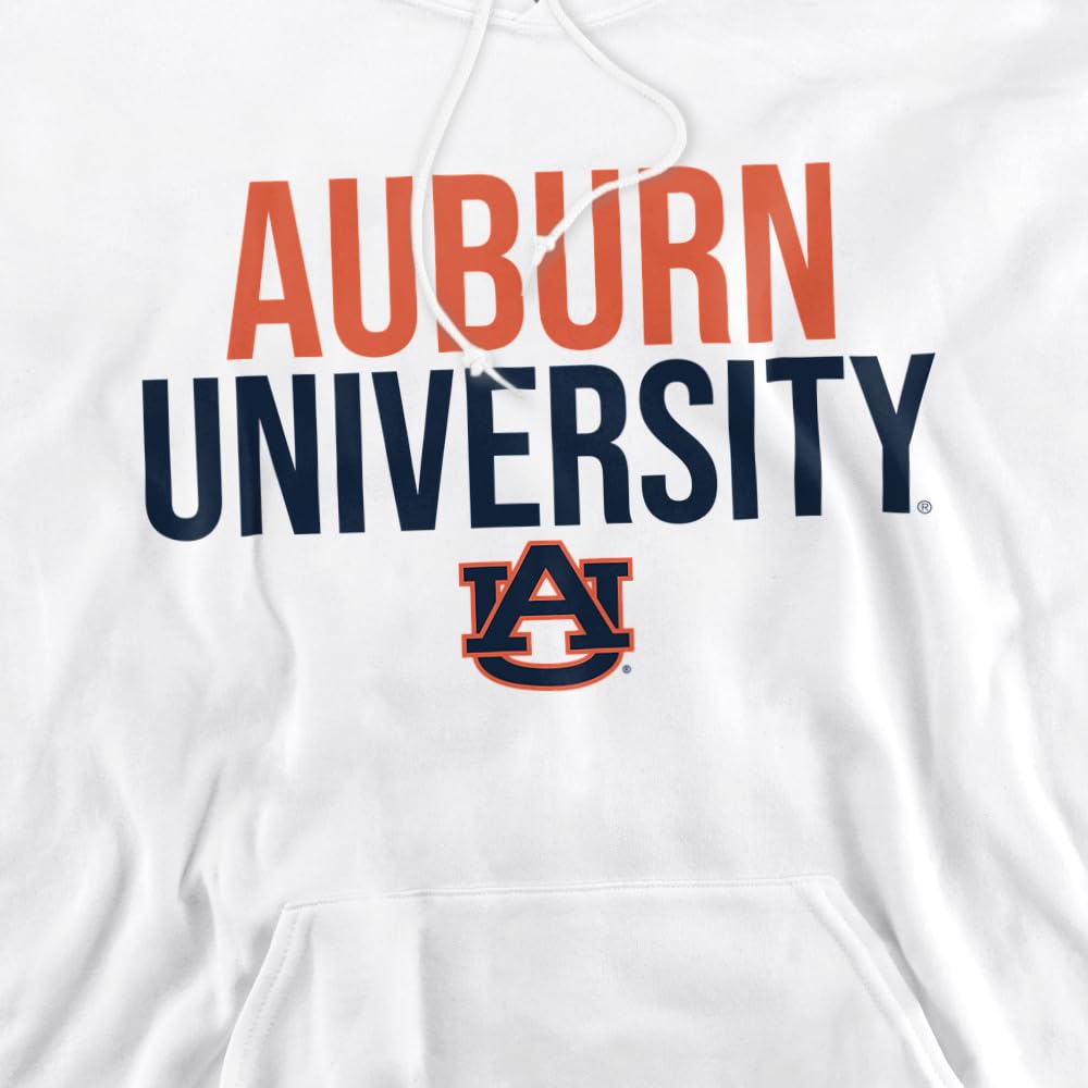 Auburn University Official Stacked Unisex Adult Pull-Over Hoodie,White, Large