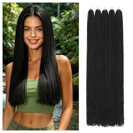 GUOHUI Micro Faux Locs Crochet Hair, 36 Inch 5 Packs Color Natural Black DIY Braids Straight Styles (36",1B)