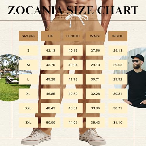 ZOCANIA Mens Linen Pants Casual Elastic Waist Drawstring Lightweight Summer Fall Vacation Trousers with Pockets2
