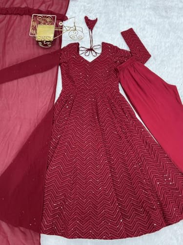 Image of Women's Heavy Faux Georgette Embroidery Work Anarkali and Set Beautiful Dupatta Traditional for Women Any Occasion Lehenga choli